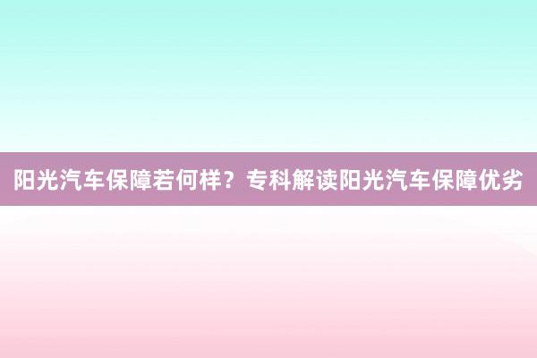 阳光汽车保障若何样？专科解读阳光汽车保障优劣